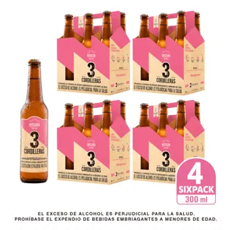 Cerveza Tres Cordilleras Rosada Botella x24Un  x300ml