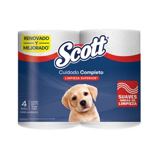 Papel Higiénico Scott Cuidado Completo Triple Hoja x4 Rollos x30mts