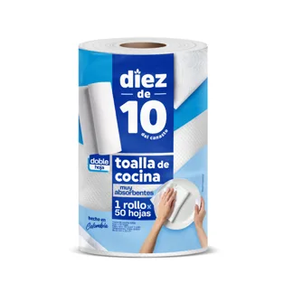Toalla De Cocina Doble Hoja Diez De 10 x1 Rollo x50 Hojas