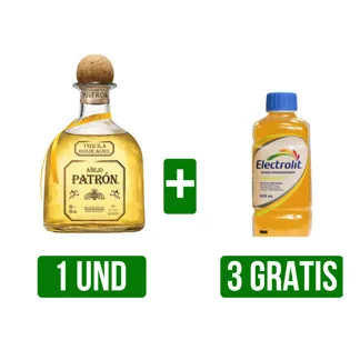 Tequila Patrón Añejo x700ml Gts 3Und Electrolit Maracuya  x625ml