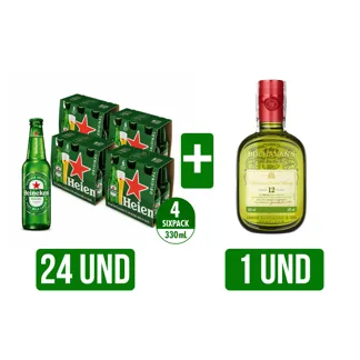 24 Und Cerveza Heineken botella  x330ml  + Whisky Buchanan's Deluxe x375ml