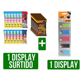 1 Display Cereal Kellogg Paketicos surtido x8Un x36gr + Encendedor Bic Mini J5 x5Un
