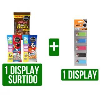 1 Display Cereal Kellogg Paketicos surtido x8Un x36gr + Encendedor Bic Mini J5 x5Un