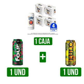 Caja Cerveza Miller Lite Lata x310ml + Four Loko Sandia + Four Loko Lulo x473ml