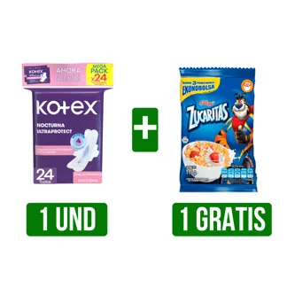 1Un Toalla Higiénica Kotex Nocturna x24 Gts 1Un Cereal Kellogg Megapake Zucarit x115gr