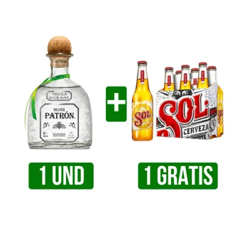 Tequila Patrón Silver x700ml  Gts SixPack Cerveza Sol Botella x250ml