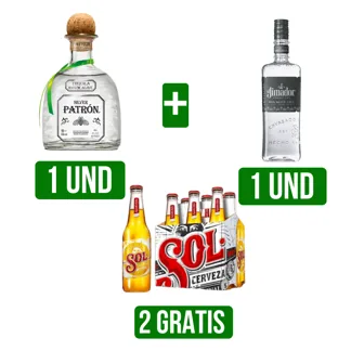 Tequila Patrón Silver x700ml +Jimador Cristalino x700ml Gts 2 SixPack Cerveza Sol x250ml
