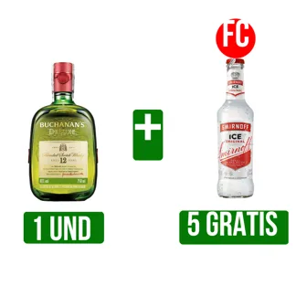 Whisky Buchanan´s D´Luxe x750ml Gts 5Und Vodka Smirnoff Ice Botella x275ml