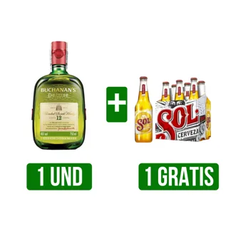 Whisky Buchanan´s D´Luxe x750ml Gts Six pack Cerveza Sol Botella x250ml