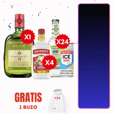 Buch D´Luxe x750ml + 4Und Vodka Tamarindo Px375ml + 24Und  Smirnoff Ice (Lx250/Bx275)ml Gts Buzo