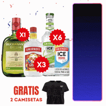 BuchD´Luxe x750ml + 3Und Tamarindo Px375ml + 6Und Vodka Ice x(250/275)ml Gts 2 Camisetas
