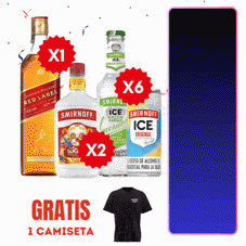Johnnie WRed Lx700ml +2Und Tamarindo Picante x375ml + 6Und Smirnoff Icex(250/275)ml Gts Camiseta