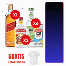 Johnnie WRed Lx700ml +2Und Tamarindo Px375ml + 6Und Smirnoff Ice x(250/275)ml Gts Camiseta