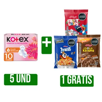 5Un Toalla Higié Kotex Comfort & Protec Ultra x10 Gts 1Un Cereal Kellogg Megapaketicos Surtido