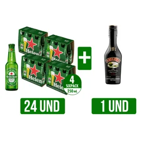 24 Und Cerveza Heineken Botella x250ml  + Crema de Whisky Baileys x375ml