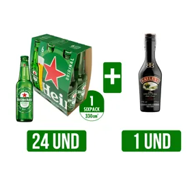 24Und Cerveza Heineken botella x330ml  + Crema de Whisky Baileys x700ml