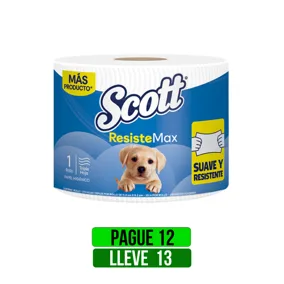 Pague 12 Lleve 13Un Papel Higiénico Scott Resistemax Triple Hoja x1 Rollo x30mts