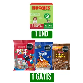 1Un Pañal Huggies Active Sec L/XG Singlepk x25 Gts 1Un Cereal Kellogg Megapake Surtido