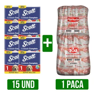 15Un Papel Scott Cuidado Completo Dto 10% + 1Cj de Arroz x25Un Florhuila/Roa Fortix500gr Dto 12%