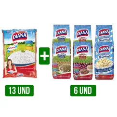 13und Arroz Diana x500gr + 6 (Lenteja Diana/Frijol Diana Bola Roja/Maiz Pira Diana)
