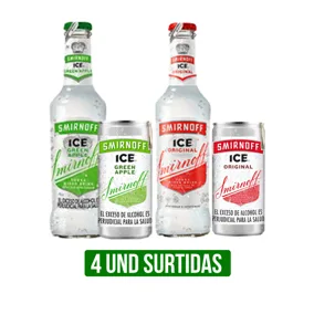 4 Und Vodka Smirnoff Ice Original/Green Apple Lata x250ml/Botella x275ml