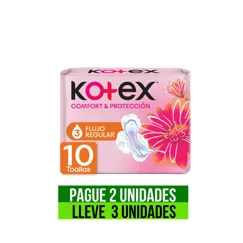 Pague 2 Lleve 3Un Toalla Higiénica Kotex Comfort & Protección Ultrafina Tela x10 Toallas