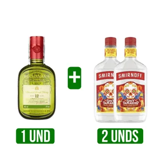 Whisky Buchanan´s 12años D´Luxe x375ml  + 2Und Vodka Smirnoff Tamarindo Picante x375ml